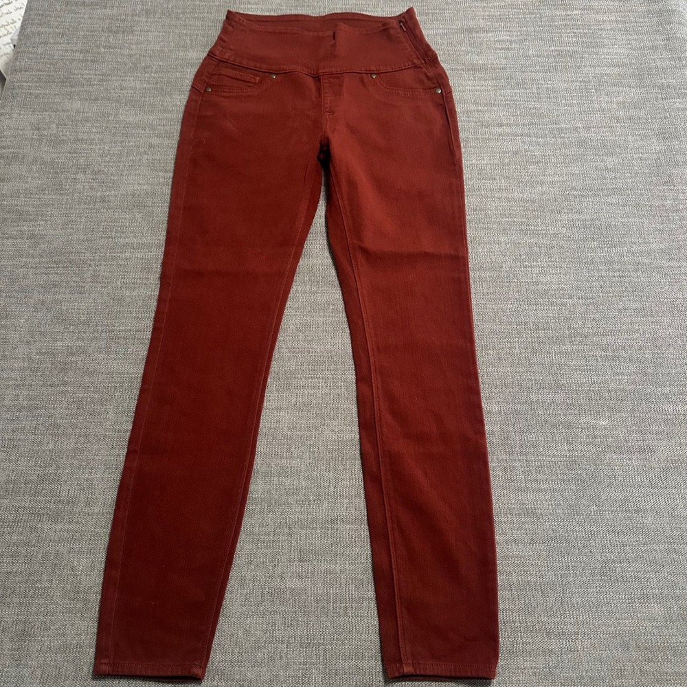 Spanx Skinny Pants Womens Small Rust Red High Rise Side Zip Stretch